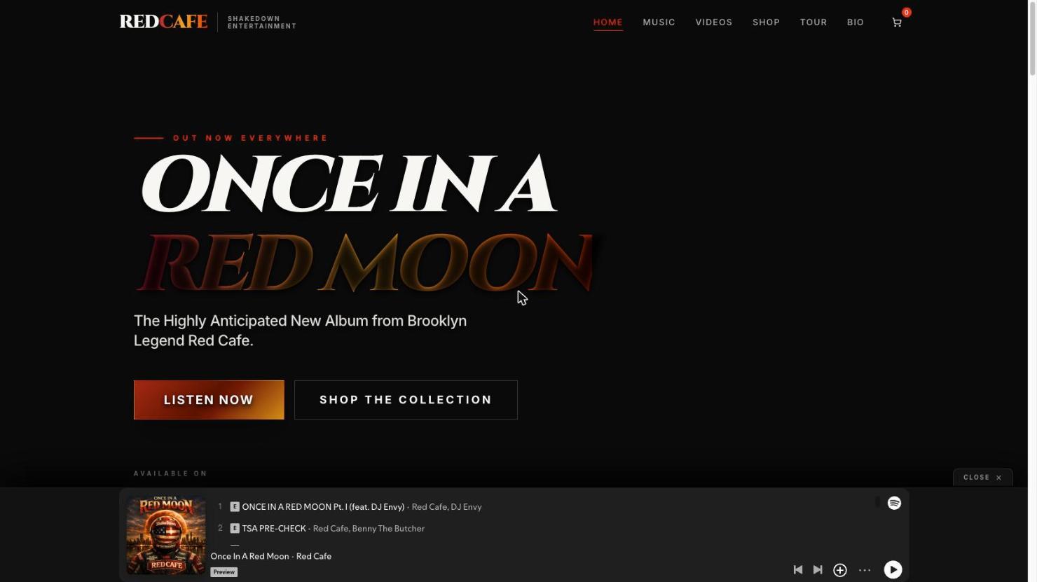 Red Cafe official artist site built on The Fan Booster
